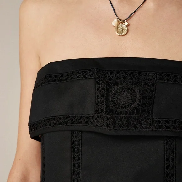 New JCREW Size 2 Crochet Panel Mini Dress in Black $268 CL647 - Picture 4 of 7